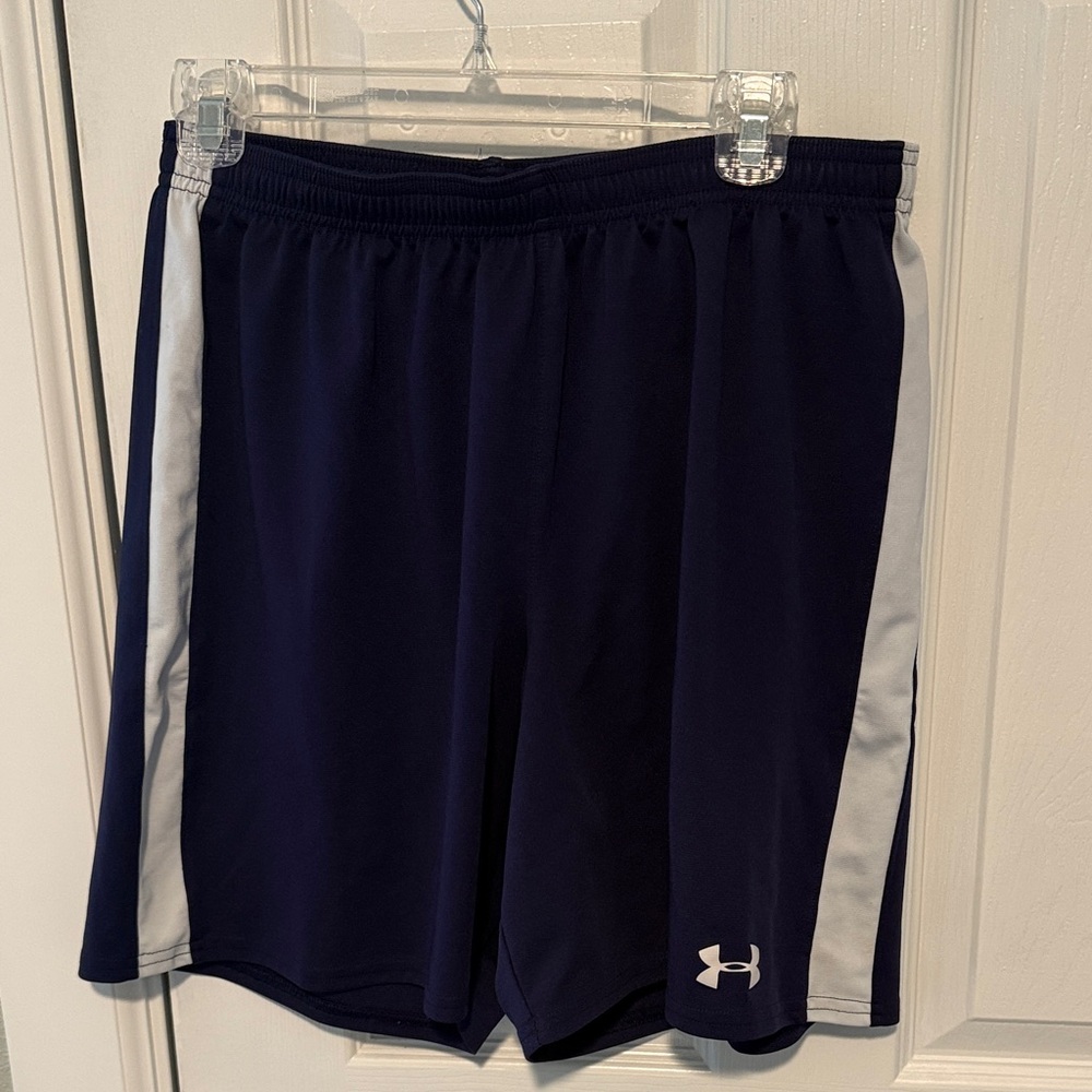 Under Armour Men's Navy Athletic Shorts with White Side Panels